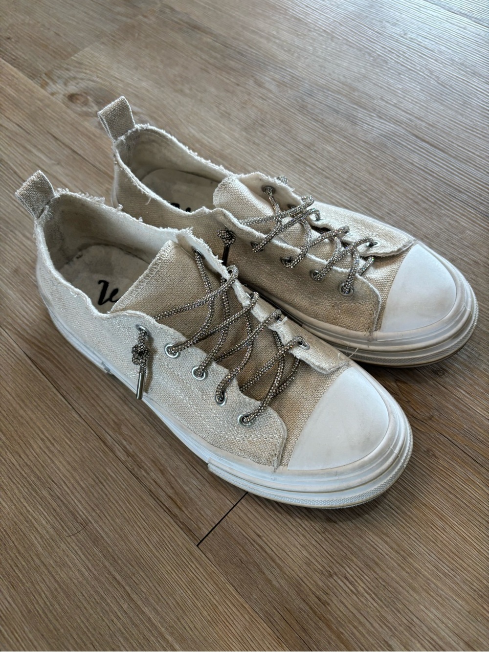 Very G Cream Canvas Sneakers with Silver Accents